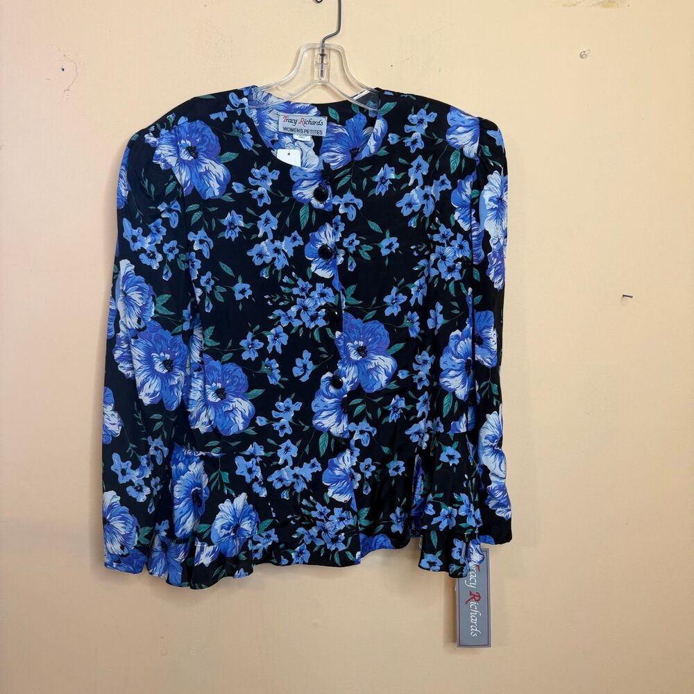 NWT vintage Tracy Richards 16 petite 2 piece blouse & skirt set floral blue - Picture 7 of 9